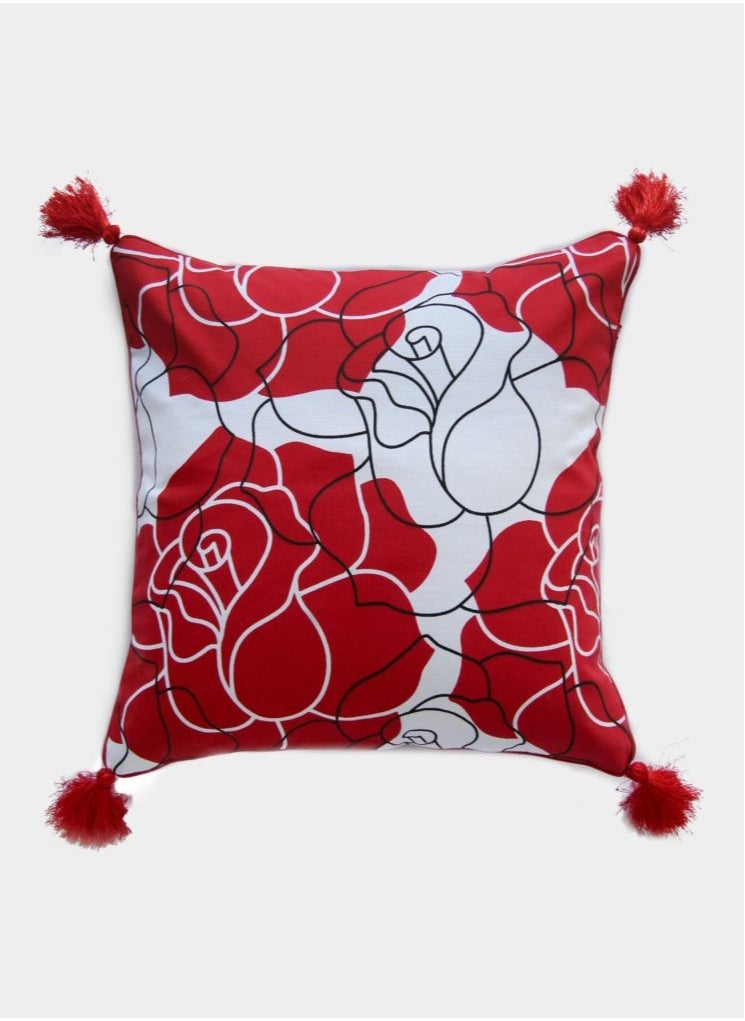 Printed cushion red and white with tassels sofa cushion with insert