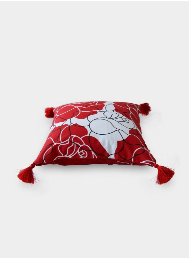 Printed cushion red and white with tassels sofa cushion with insert