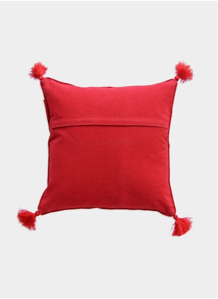 Printed cushion red and white with tassels sofa cushion with insert