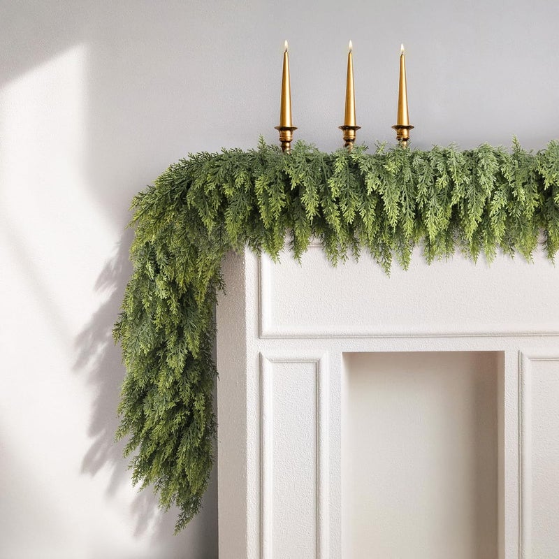 NT NIETING 9ft Christmas Cedar Garland with Realistic Soft Thickness Pine, Artificial Green Faux Cedar Pine Garland for Fireplace Mantle Fireplace Indoor Outdoor Holiday Party Home Decoration - Image 2