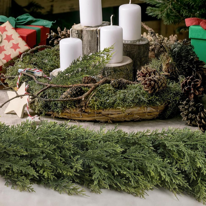 NT NIETING 9ft Christmas Cedar Garland with Realistic Soft Thickness Pine, Artificial Green Faux Cedar Pine Garland for Fireplace Mantle Fireplace Indoor Outdoor Holiday Party Home Decoration - Image 5