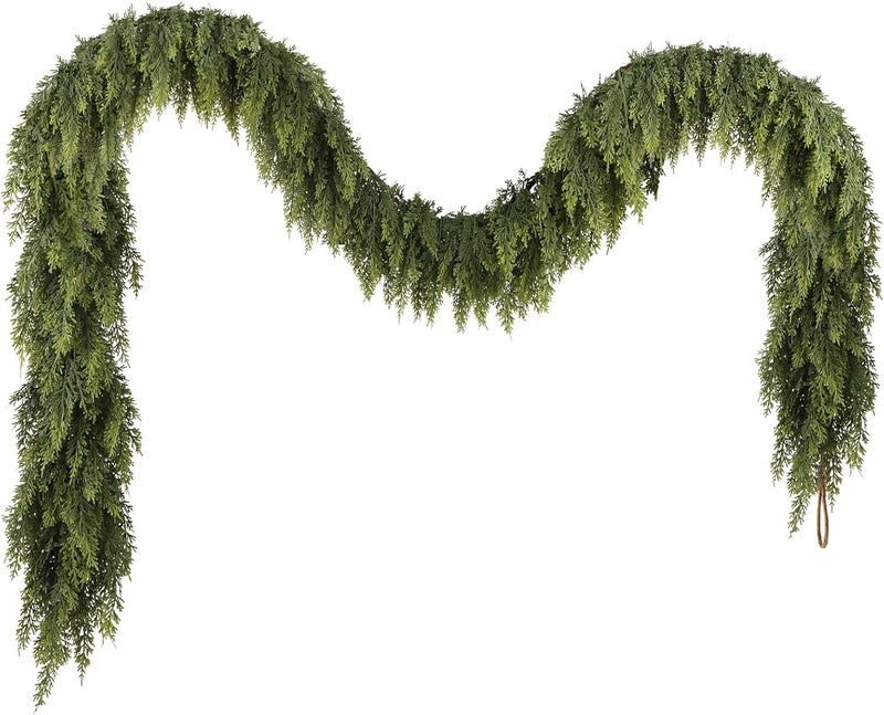 NT NIETING 9ft Christmas Cedar Garland with Realistic Soft Thickness Pine, Artificial Green Faux Cedar Pine Garland for Fireplace Mantle Fireplace Indoor Outdoor Holiday Party Home Decoration - Image 1