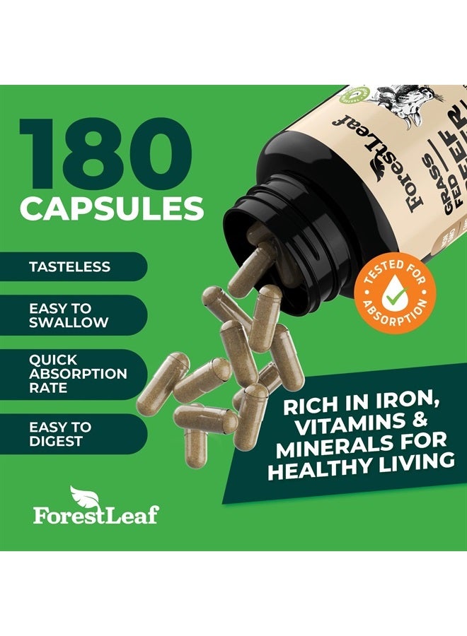 ForestLeaf كبسولات كبد البقر من المراعي العشبية، 3000 ملغ لكل حصة، تدعم المناعة الكاملة وصحة الجسم، التطهير، الهضم، الحديد الطبيعي، فيتامين أ و ب12، مكمل كبد البقر المجفف بالتجميد، 180 كبسولة - Image 5