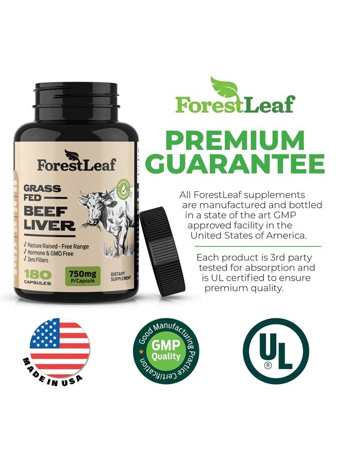 ForestLeaf كبسولات كبد البقر من المراعي العشبية، 3000 ملغ لكل حصة، تدعم المناعة الكاملة وصحة الجسم، التطهير، الهضم، الحديد الطبيعي، فيتامين أ و ب12، مكمل كبد البقر المجفف بالتجميد، 180 كبسولة - Image 2