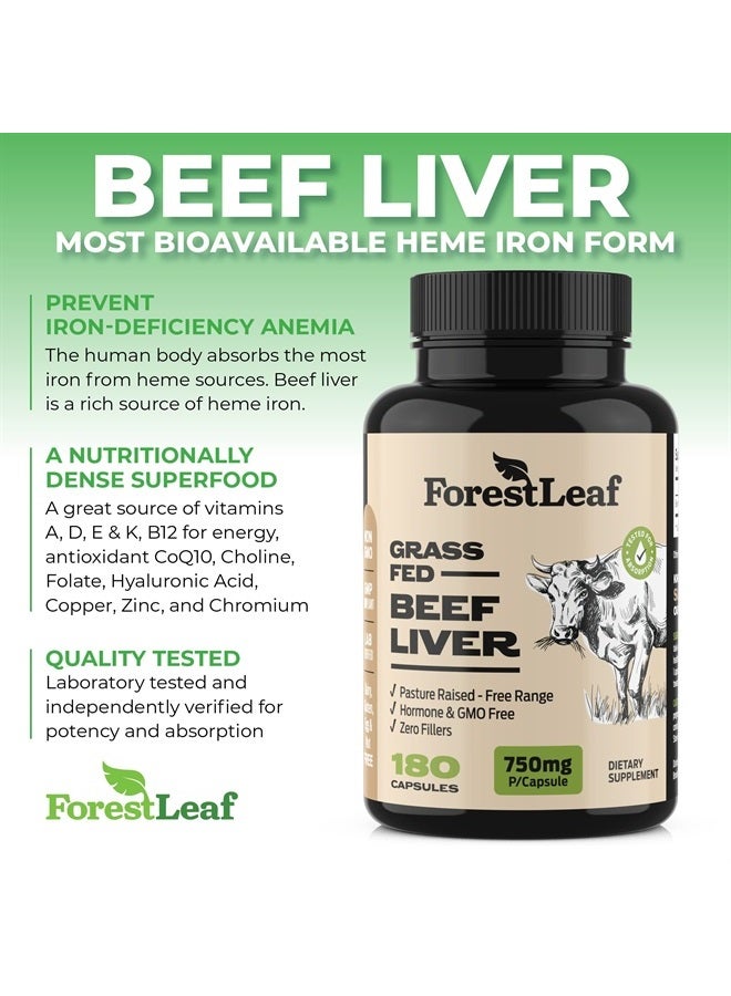 ForestLeaf كبسولات كبد البقر من المراعي العشبية، 3000 ملغ لكل حصة، تدعم المناعة الكاملة وصحة الجسم، التطهير، الهضم، الحديد الطبيعي، فيتامين أ و ب12، مكمل كبد البقر المجفف بالتجميد، 180 كبسولة - Image 4