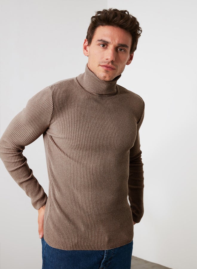 trendyol Mink Fitted Slim Fit Cotton Turtleneck Ribbed Knit Sweater - Image 5