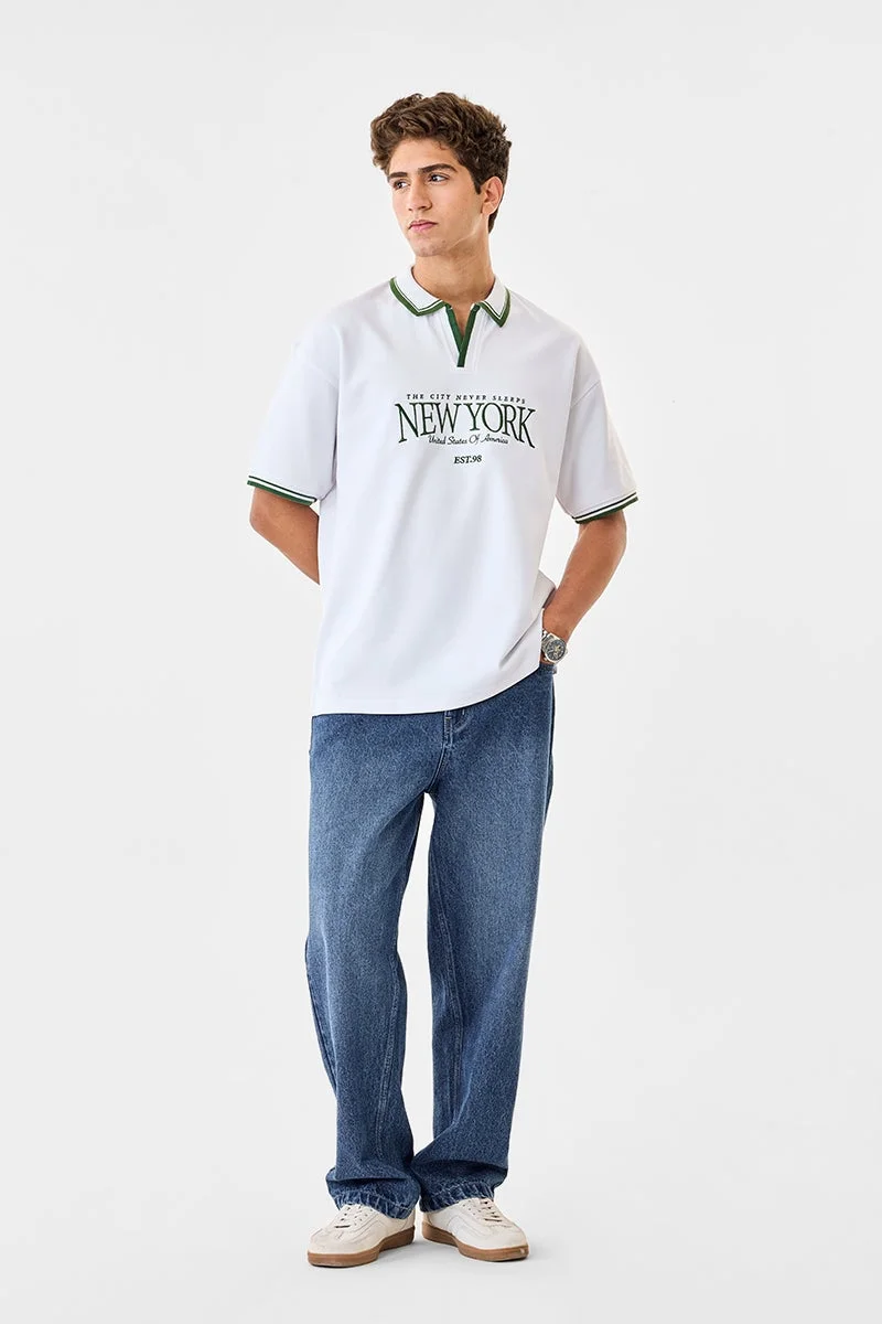 سنيتش White Graphic Half Sleeve Oversized Streetwear T-Shirt