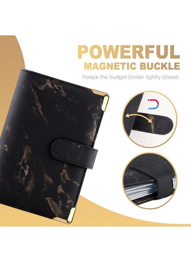Onlyesh A6 Binder Marble Budget Binder Refillable 6 Ring Mini Binder For A6 Filler Paper Leather Binder Cover With Magnetic Buckle Closure Black  - Image 5