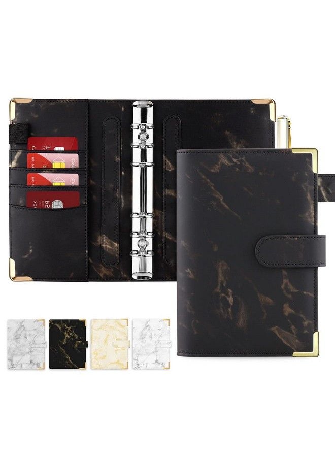 Onlyesh A6 Binder Marble Budget Binder Refillable 6 Ring Mini Binder For A6 Filler Paper Leather Binder Cover With Magnetic Buckle Closure Black  - Image 2