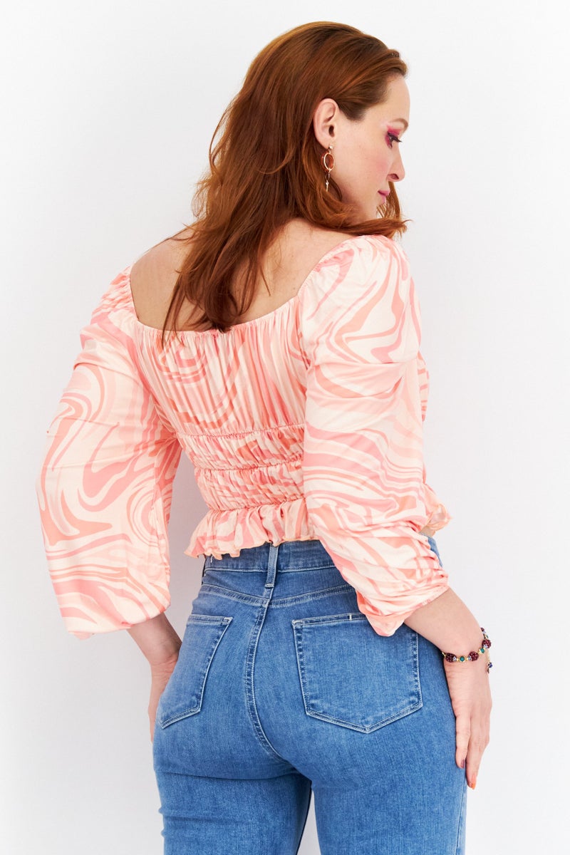 Missguided Women Plus Size Square Neck 3/4 Sleeves Allover Print Top, Multicolor - Image 3