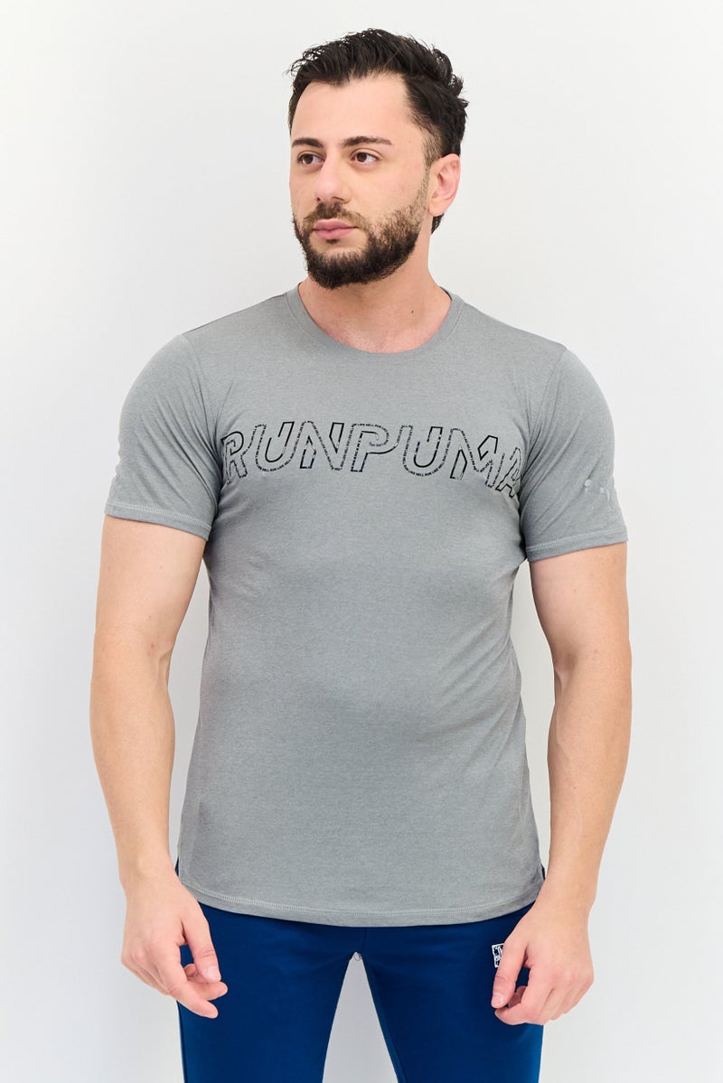 PUMA تي شيرت رياضي للرجال بأكمام قصيرة مناسب للجري، رمادي - Image 1