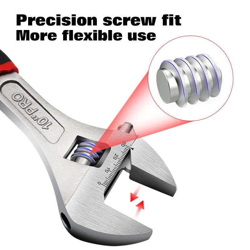 WISEUP مفتاح ويسيوب القابل للتعديل 8 بوصة احترافي من كروم فانيوم مع مقبض مضاد للانزلاق مجموعة مفاتيح صغيرة على شكل هلال أدوات يدوية - Image 3