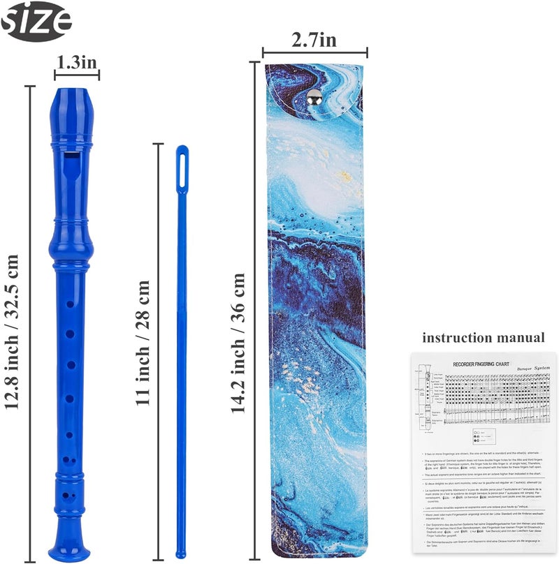 Jasenna Recorder Instrument for Beginner Kids Adults,8-Hole Soprano Descant Recorder Music Flute with with Cleaning Rod & Leather Case For School Student Home Entertainment(2-Blue Quicksand) - Image 3