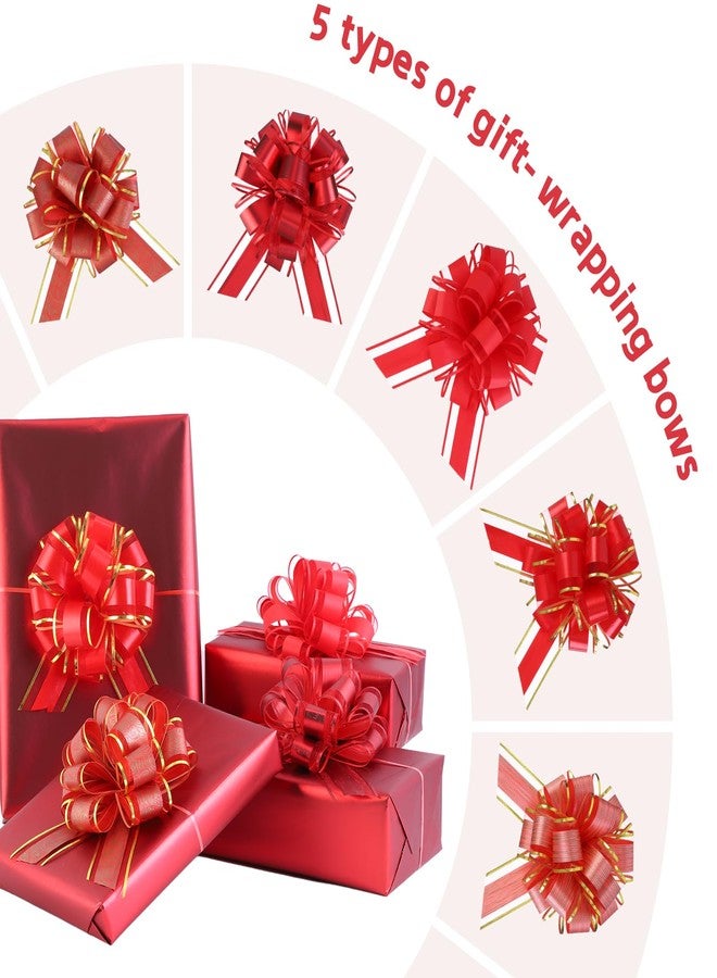 FORBINBO 20 Pcs Pull Bows for Gift Wrapping, 5 Types of 6 Inches Gift Bows with Ribbon For Wedding, Valentines Day, Birthday, Anniversary, Florist Packaging ，Flower Bouquets and Basket(Red - Image 2