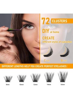 B&qaugen Lash Clusters D Curl 14mm DIY Eyelash Extensions C D Curl B&Q LASH Mega Volume Individual Lashes Eyelash Clusters Extensions Individual Lashes Cluster DIY at Home 72 Clusters Lashes (NM-D-14mm)  - Image 2