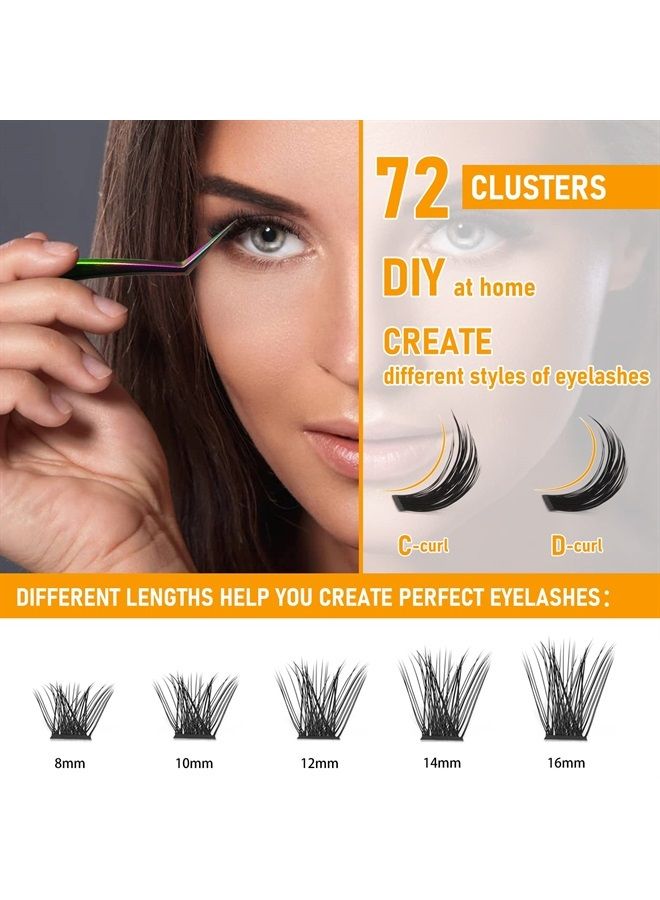 B&qaugen Lash Clusters D Curl 14mm DIY Eyelash Extensions C D Curl B&Q LASH Mega Volume Individual Lashes Eyelash Clusters Extensions Individual Lashes Cluster DIY at Home 72 Clusters Lashes (NM-D-14mm) - Image 2