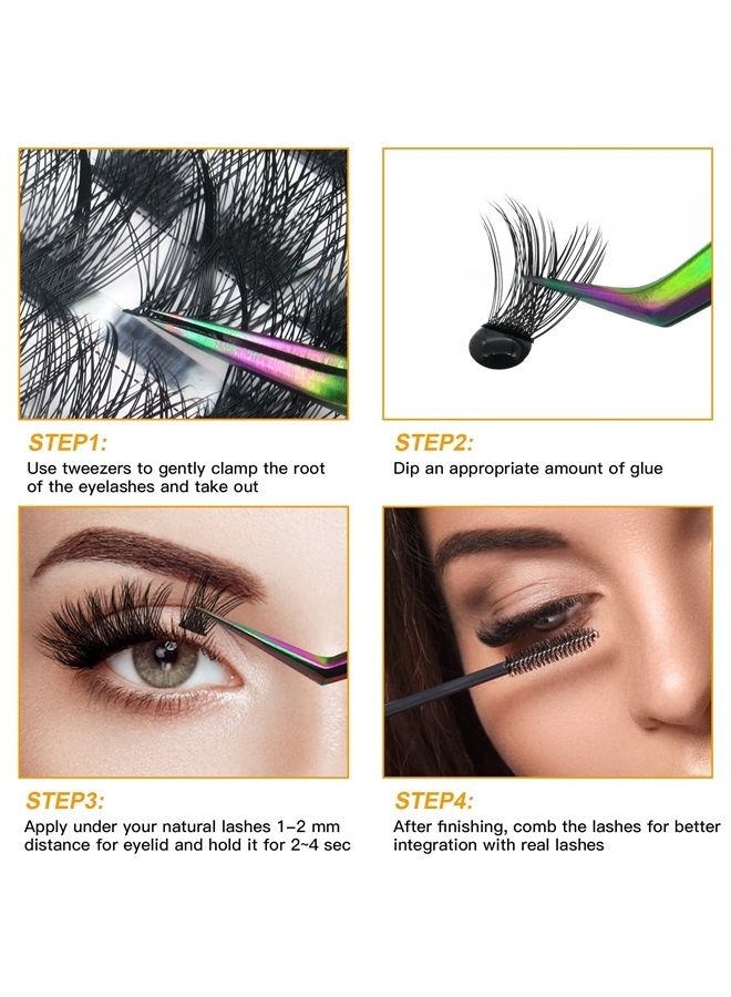 B&qaugen Lash Clusters D Curl 14mm DIY Eyelash Extensions C D Curl B&Q LASH Mega Volume Individual Lashes Eyelash Clusters Extensions Individual Lashes Cluster DIY at Home 72 Clusters Lashes (NM-D-14mm) - Image 4