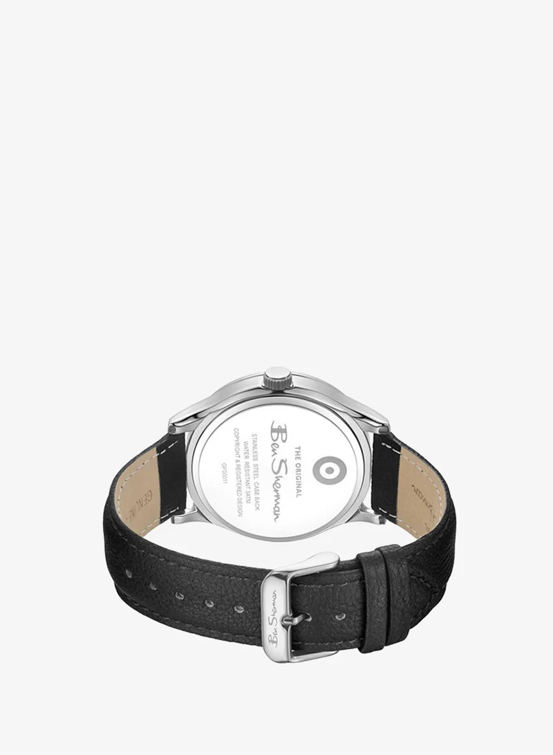 Ben Sherman Black St Albans Black Dial Black Genuine Leather Strap Multifunction Watch for Men, 43.5mm for Men | Best Price UAE