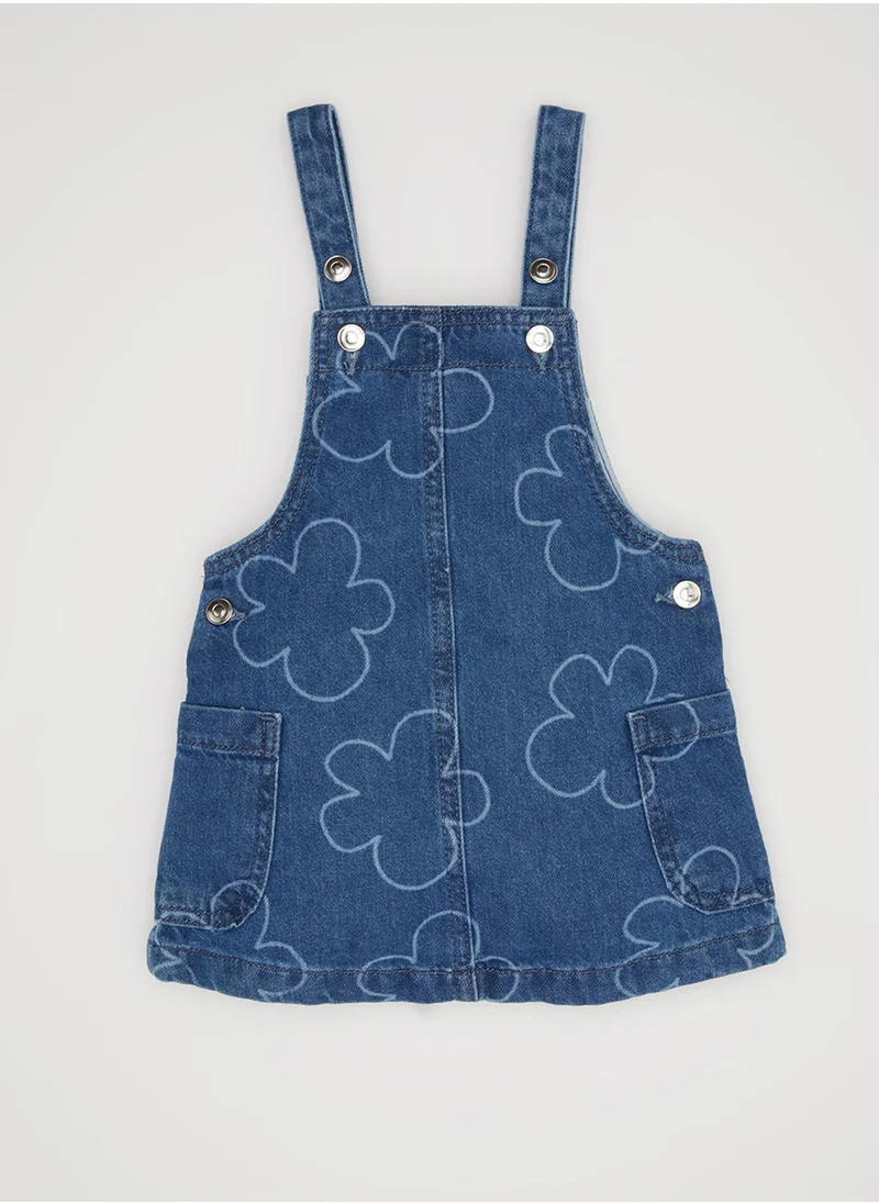 ديفاكتو Blue Floral Buttoned Denim Overalls