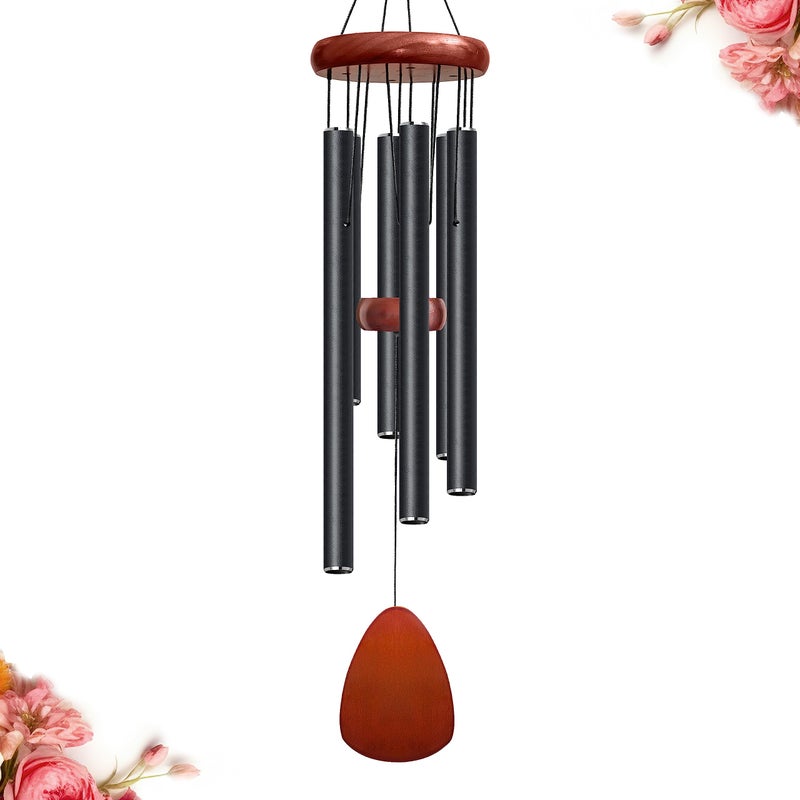 Bursvik 28" Black Wind Chimes for Mothers Day, Decorative Wind Chimes for Outside, Memorial Windchimes Remembrance Gift for Women Mom Grandma, Metal Windchime Outdoor Decor for Garden Patio Zen - Image 1