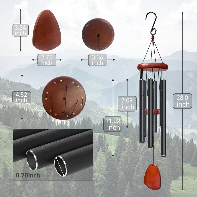 Bursvik 28" Black Wind Chimes for Mothers Day, Decorative Wind Chimes for Outside, Memorial Windchimes Remembrance Gift for Women Mom Grandma, Metal Windchime Outdoor Decor for Garden Patio Zen - Image 2