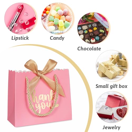 QIELSER 50 Pack Small Thank You Gift Bags with Handles Pink Mini Party Favor Bags 55x 25x47 Mini Gift Bags Bulk with Bow Ribbon for Valentines Day Bridal Wedding Baby Shower - Image 3
