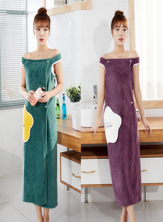 رداء حمام نسائي من القطيفة مع مصيدة على شكل حرف S سميك للشتاء من الصوف المرجاني مكشكشة مكشوفة الكتفين قابلة للارتداء تمتص الماء منشفة سريعة الجفاف للجسم للمنزل - Image 3