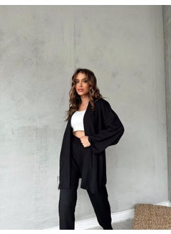 Escbutik Women's Elastic Waist Wrapped Fabric Trousers Kimono 2 Piece Set  - Image 1