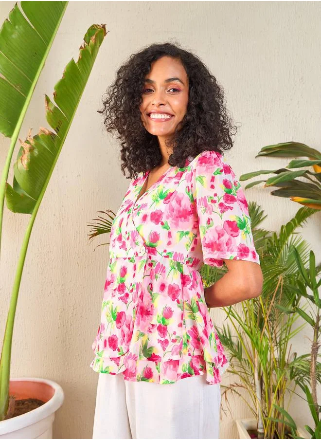 ساسافراس Floral Print Wrap Peplum Top by Styli