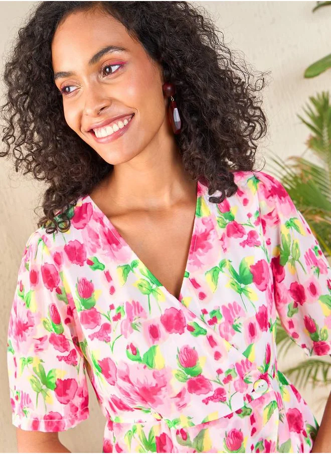 ساسافراس Floral Print Wrap Peplum Top by Styli