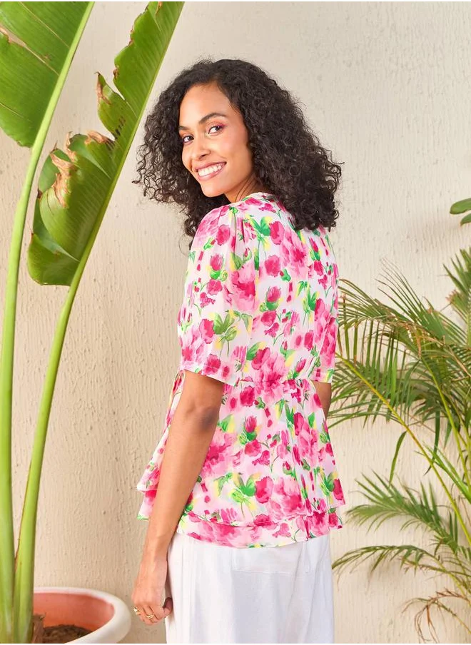 ساسافراس Floral Print Wrap Peplum Top by Styli