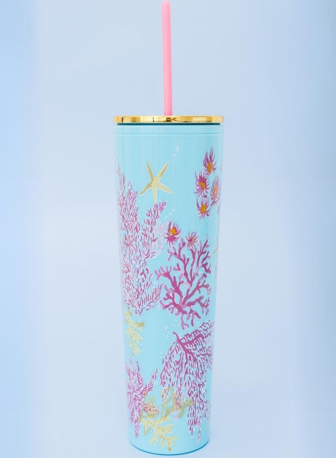 Lilly Pulitzer Double Wall Tumbler with Lid and Reusable Straw, Insulated Travel Cup Holds 24 Ounces (Royal Coral) - Image 5