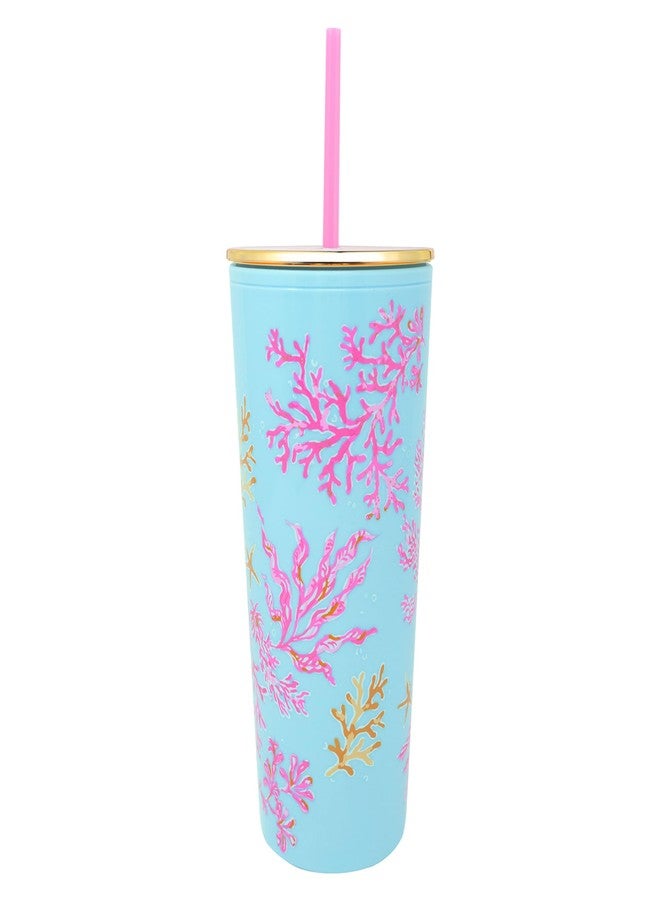 Lilly Pulitzer Double Wall Tumbler with Lid and Reusable Straw, Insulated Travel Cup Holds 24 Ounces (Royal Coral) - Image 2