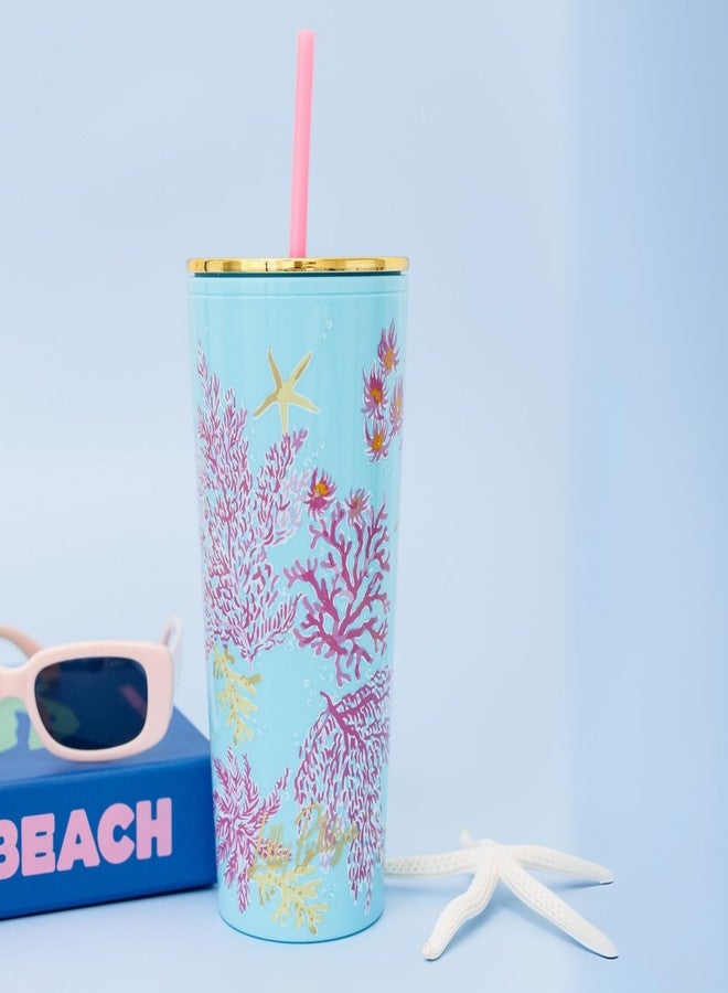 Lilly Pulitzer Double Wall Tumbler with Lid and Reusable Straw, Insulated Travel Cup Holds 24 Ounces (Royal Coral) - Image 4
