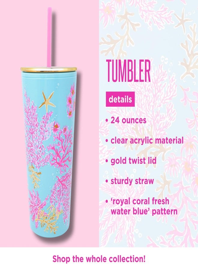 Lilly Pulitzer Double Wall Tumbler with Lid and Reusable Straw, Insulated Travel Cup Holds 24 Ounces (Royal Coral) - Image 3