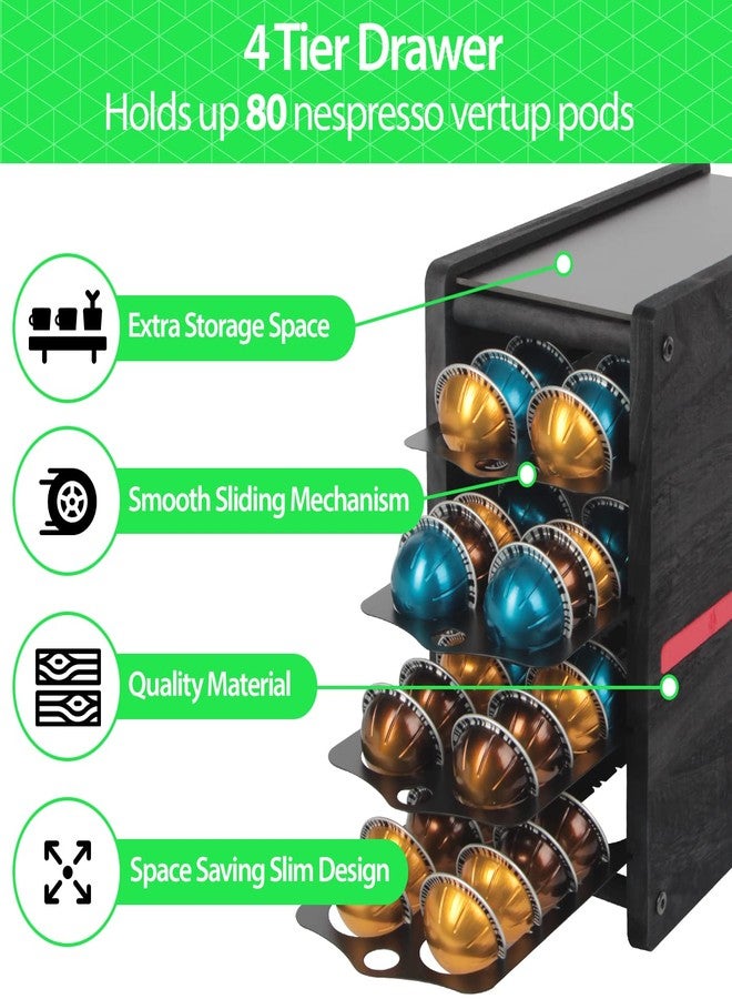 J JACKCUBE DESIGN Black Rustic Wooden Coffee Capsule 4 Tier Holder Organizer Drawer Storage 80 Capacity, Compatible with Nespresso Vertuo Pod - MK746C - Image 2