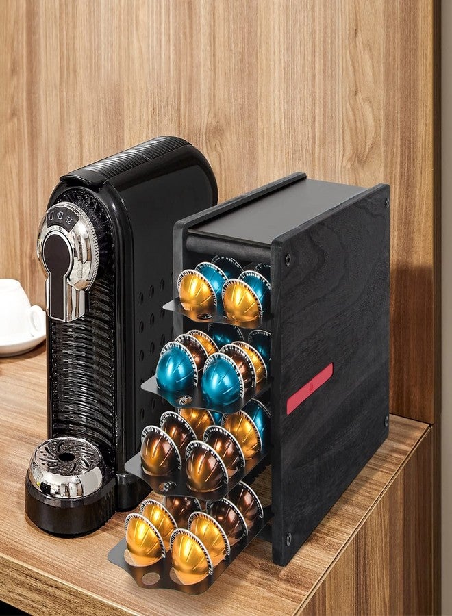 J JACKCUBE DESIGN Black Rustic Wooden Coffee Capsule 4 Tier Holder Organizer Drawer Storage 80 Capacity, Compatible with Nespresso Vertuo Pod - MK746C - Image 4