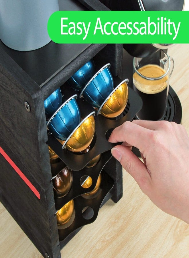 J JACKCUBE DESIGN Black Rustic Wooden Coffee Capsule 4 Tier Holder Organizer Drawer Storage 80 Capacity, Compatible with Nespresso Vertuo Pod - MK746C - Image 5