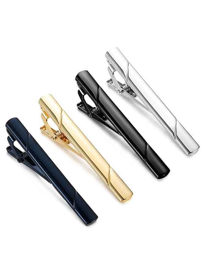 وهاواي 4 Pack Stripe pattern Tie Clips , Classic Tie Clip for Men Necktie Tie Bar Pinch Clips Suitable for Wedding Anniversary Business and Daily Life 5.8cm（Silver ，Gold ，Black ，Blue ）  - Image 1