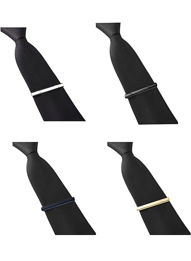 وهاواي 4 Pack Stripe pattern Tie Clips , Classic Tie Clip for Men Necktie Tie Bar Pinch Clips Suitable for Wedding Anniversary Business and Daily Life 5.8cm（Silver ，Gold ，Black ，Blue ）  - Image 3