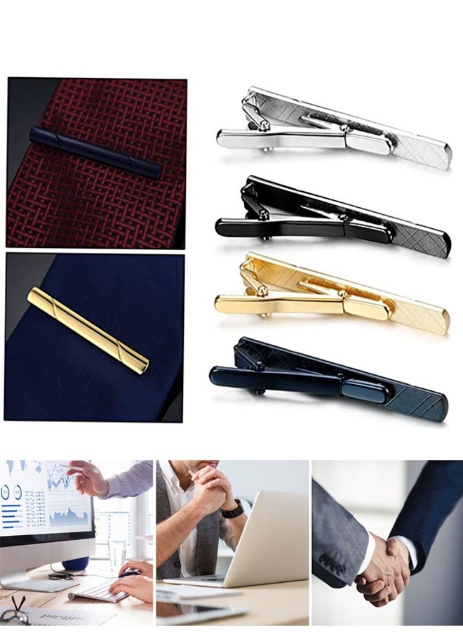 وهاواي 4 Pack Stripe pattern Tie Clips , Classic Tie Clip for Men Necktie Tie Bar Pinch Clips Suitable for Wedding Anniversary Business and Daily Life 5.8cm（Silver ，Gold ，Black ，Blue ）  - Image 4