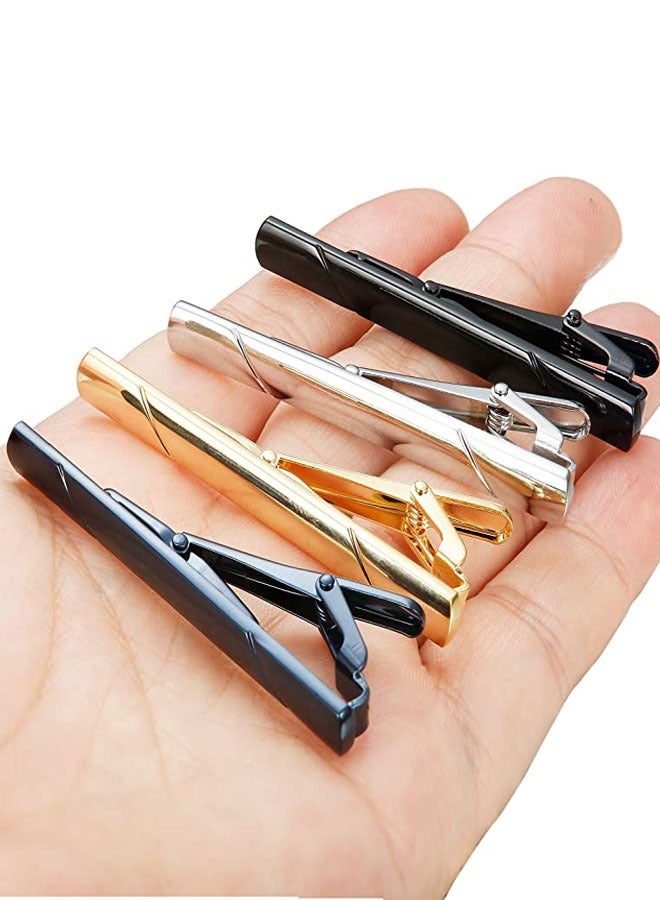 وهاواي 4 Pack Stripe pattern Tie Clips , Classic Tie Clip for Men Necktie Tie Bar Pinch Clips Suitable for Wedding Anniversary Business and Daily Life 5.8cm（Silver ，Gold ，Black ，Blue ）  - Image 5