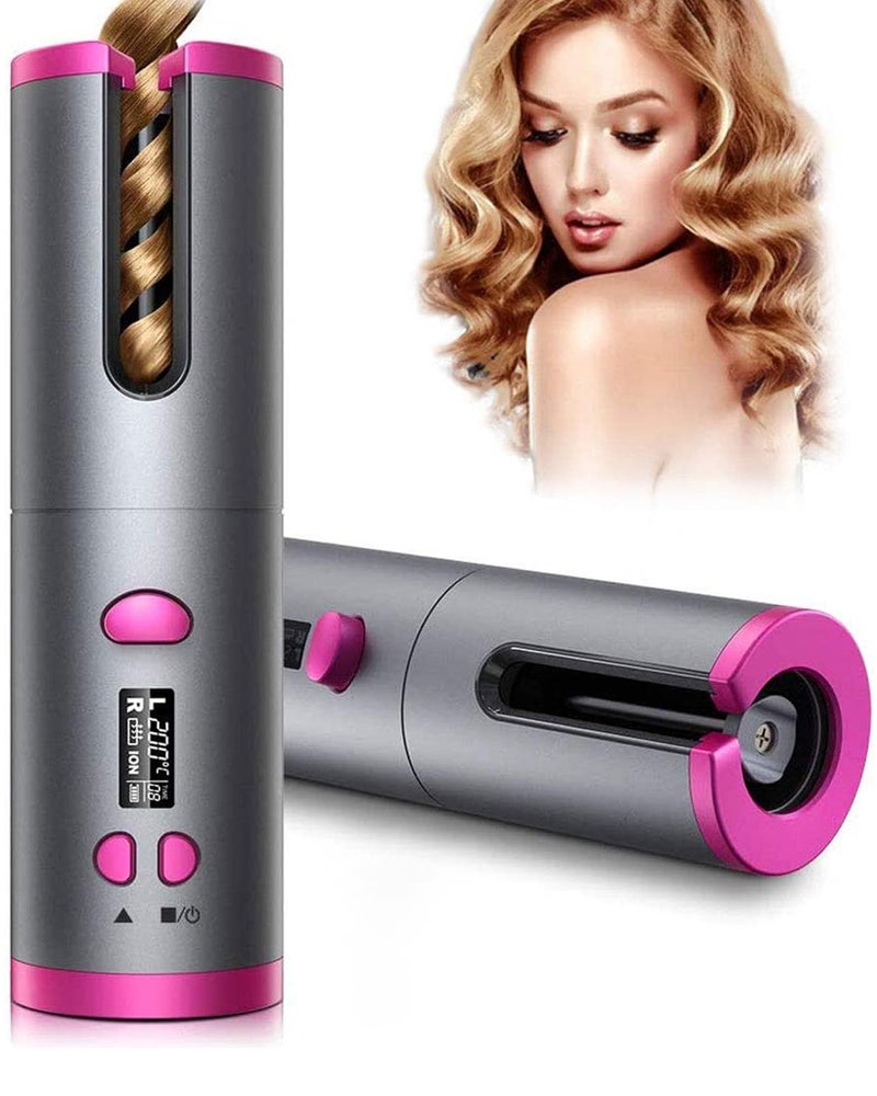 Unbound Cordless Auto Rotating Ceramic Hair Curler USB Rechargeable Automatic Curling Iron LED Display Temperature Wave Curler Gray Color - Image 5