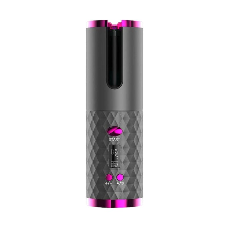Unbound Cordless Auto Rotating Ceramic Hair Curler USB Rechargeable Automatic Curling Iron LED Display Temperature Wave Curler Gray Color - Image 1