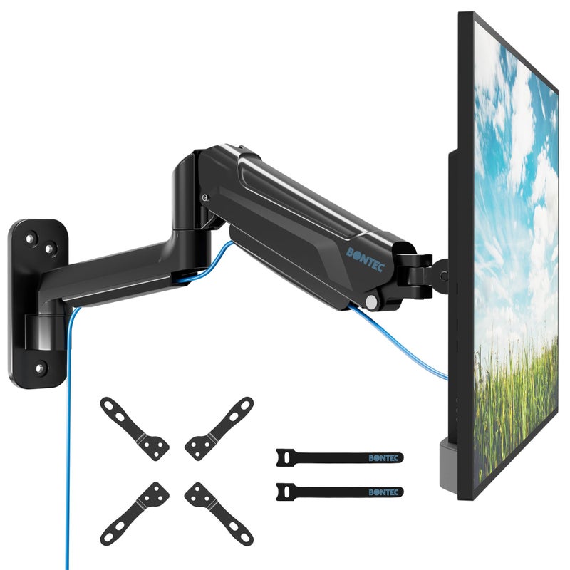 BONTEC Monitor Wall Mount Arm VESA Gas Spring Height Adjustable for 1342 Inch Screens Max 198lbs Swivel Tilt SpaceSaving Desk Mount Easy Installation Single Arm TV Mount Max VESA 200x200