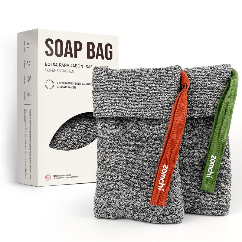 zomchi ZOMCHI 2 Pieces Exfoliating Soap Bags Soap Savers for Bar Soap Soap Bar Pouch for Deep Exfoliation Foaming Soap Sock for Shower