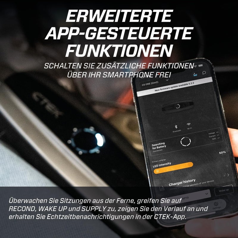 CTEK CS ONE 12V Smart Battery Charger with App Control and Polarity-Free Clamps - Image 5