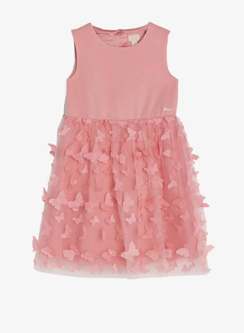 جس فستان قصير بياقة دائرية للأطفال