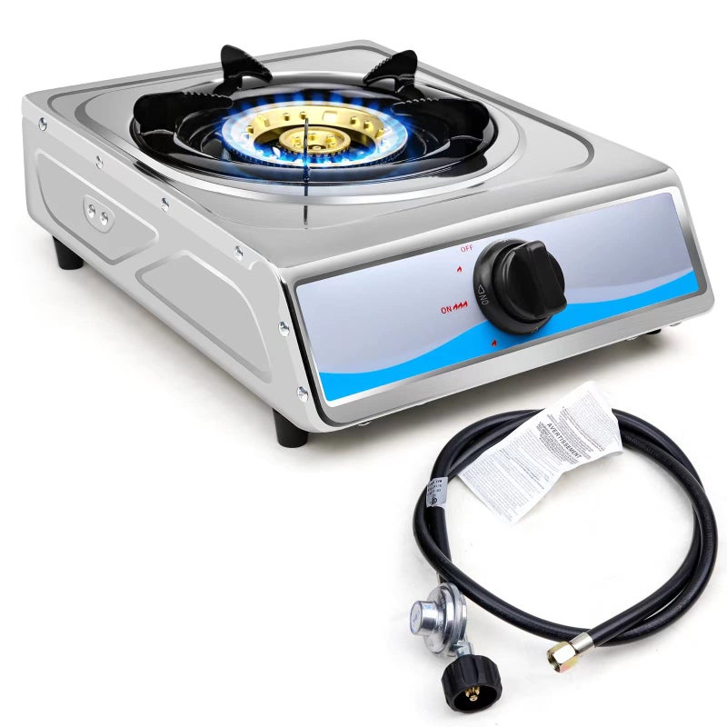 Propane Gas CooktopSingle Burner Gas Stove Stainless Steel Portable Gas StoveAuto Ignition Camping Single Burner LPGfor RV Apartments Outdoor