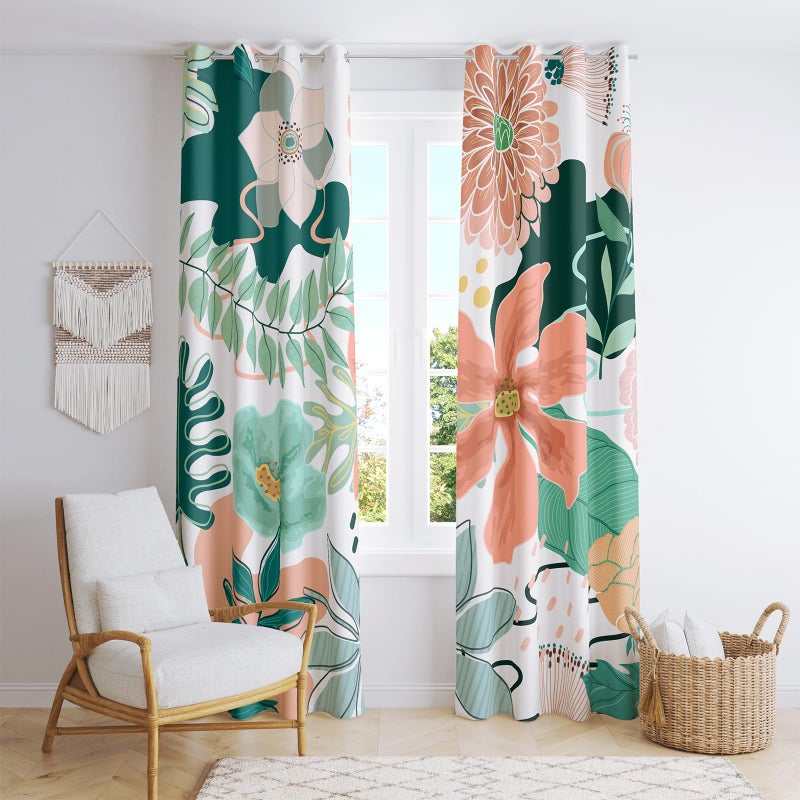 BCLBUSTE White Floral 95% Blackout Curtains 84 inch Long 2 Panels for Bedroom Living Room, Vintage Boho Farmhouse Room Darkening Curtains Decorative Botanical Print Patterned Black Out Grommet Drapes,52Wx84L - Image 1